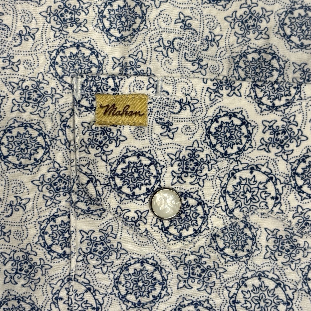 Larry Mahan Shirt Mens XXL Cowboy Collection Blue Paisley Pearl Snap Sawtooth - Picture 5 of 13